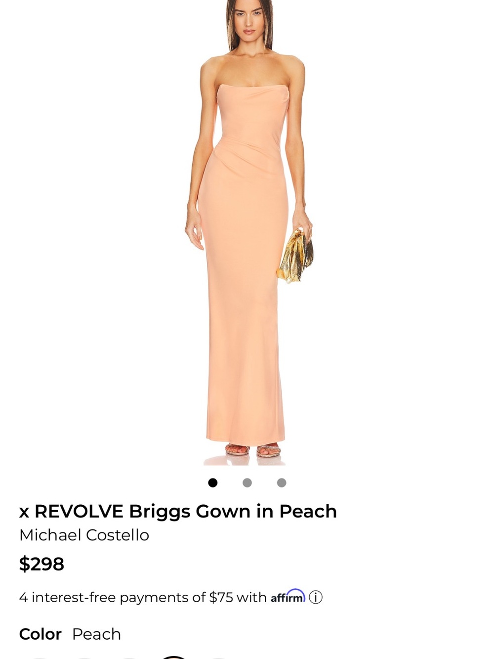 Michael Costello Strapless Peach Column Gown